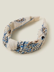 Accessorize Blue Embroidered Knot 100% Cotton Headband - Image 1 of 3