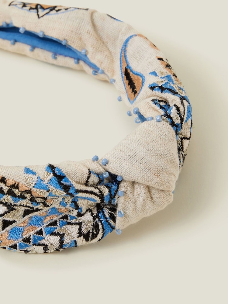 Accessorize Blue Embroidered Knot 100% Cotton Headband - Image 2 of 3