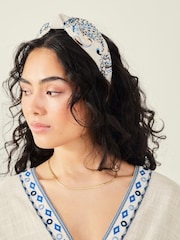 Accessorize Blue Embroidered Knot 100% Cotton Headband - Image 3 of 3