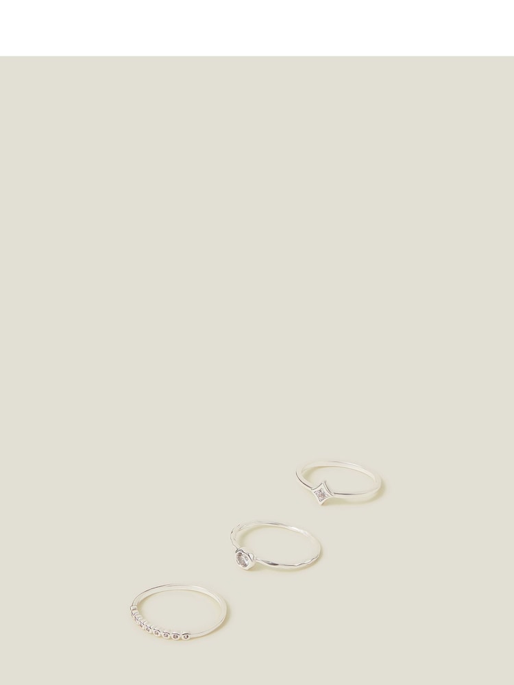 Accessorize Silver Plated Crystal Rings 3 Pack - Image 1 of 1