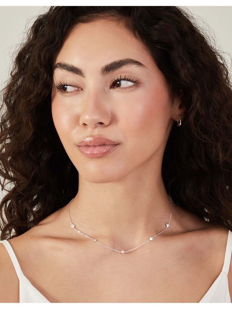 Accessorize Silver Plated Diamond Station Necklace - Image 1 of 3