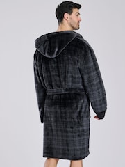 Loungeable Black Check Fleece Hooded Robe - Image 2 of 5