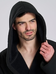 Loungeable Black Check Fleece Hooded Robe - Image 4 of 5