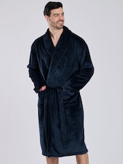 Loungeable Blue Waffle Cut Fleece Shawl Collar Dressing Gown - Image 2 of 4