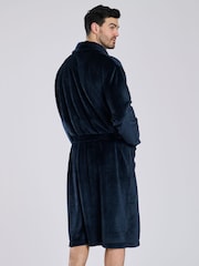 Loungeable Blue Waffle Cut Fleece Shawl Collar Dressing Gown - Image 3 of 4