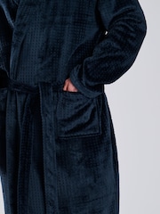 Loungeable Blue Waffle Cut Fleece Shawl Collar Dressing Gown - Image 4 of 4