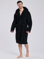 Loungeable Black Sherpa Hooded Dressing Gown - Image 1 of 6