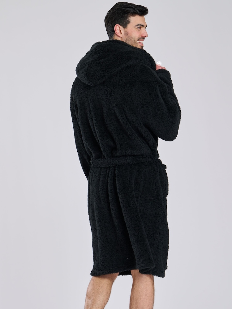 Loungeable Black Sherpa Hooded Dressing Gown - Image 2 of 6