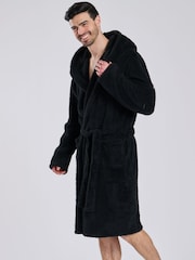 Loungeable Black Sherpa Hooded Dressing Gown - Image 3 of 6