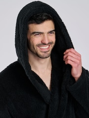 Loungeable Black Sherpa Hooded Dressing Gown - Image 4 of 6