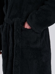 Loungeable Black Sherpa Hooded Dressing Gown - Image 5 of 6