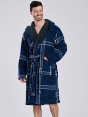 Loungeable Blue Check Bonded Fleece Lined Hooded Dressing Gown - Image 3 of 7