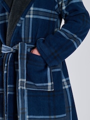 Loungeable Blue Check Bonded Fleece Lined Hooded Dressing Gown - Image 6 of 7