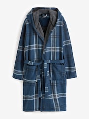 Loungeable Blue Check Bonded Fleece Lined Hooded Dressing Gown - Image 7 of 7