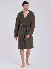 Loungeable Brown Waffle Bonded Fleece Lined Brown Hooded Dressing Gown - Image 1 of 5