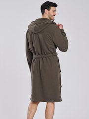 Loungeable Brown Waffle Bonded Fleece Lined Brown Hooded Dressing Gown - Image 2 of 5