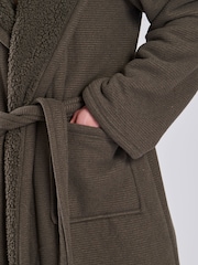 Loungeable Brown Waffle Bonded Fleece Lined Brown Hooded Dressing Gown - Image 4 of 5