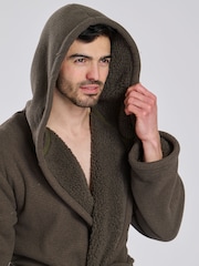 Loungeable Brown Waffle Bonded Fleece Lined Brown Hooded Dressing Gown - Image 5 of 5