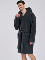 Loungeable Grey Sherpa Hooded Dressing Gown - Image 1 of 5