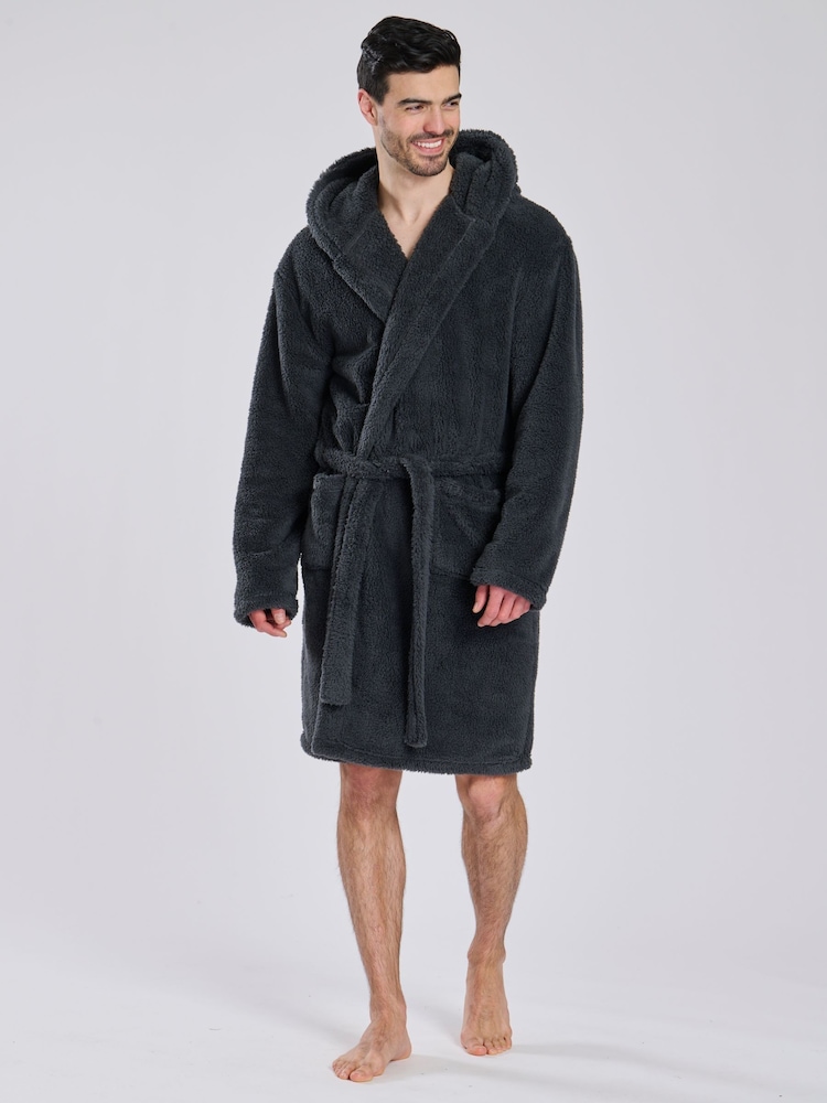 Loungeable Grey Sherpa Hooded Dressing Gown - Image 2 of 5