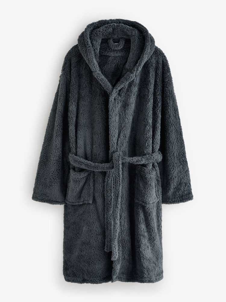 Loungeable Grey Sherpa Hooded Dressing Gown - Image 5 of 5