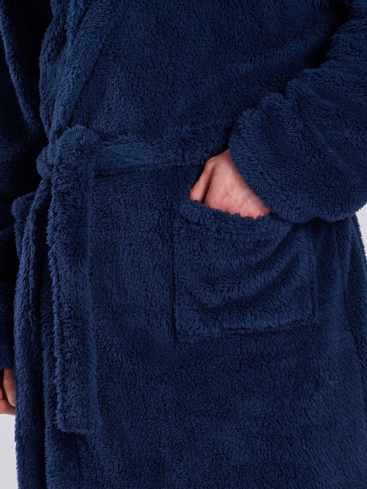Loungeable Blue Sherpa Hooded Dressing Gown - Image 5 of 5