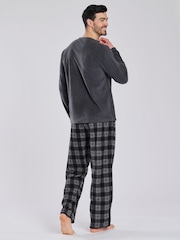 Loungeable Grey Fleece Check Trousers Pyjama Set - Image 2 of 6