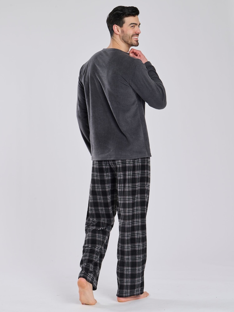 Loungeable Grey Fleece Check Trousers Pyjama Set - Image 2 of 6