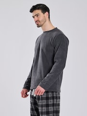 Loungeable Grey Fleece Check Trousers Pyjama Set - Image 3 of 6