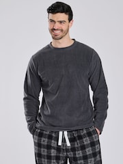 Loungeable Grey Fleece Check Trousers Pyjama Set - Image 7 of 9