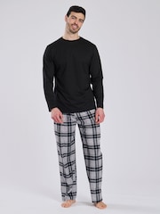 Loungeable Black Jersey Top With Micro Fleece Check Trousers Set - Image 1 of 6