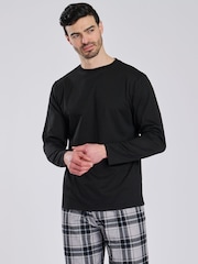 Loungeable Black Jersey Top With Micro Fleece Check Trousers Set - Image 3 of 6