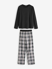 Loungeable Black Jersey Top With Micro Fleece Check Trousers Set - Image 4 of 6