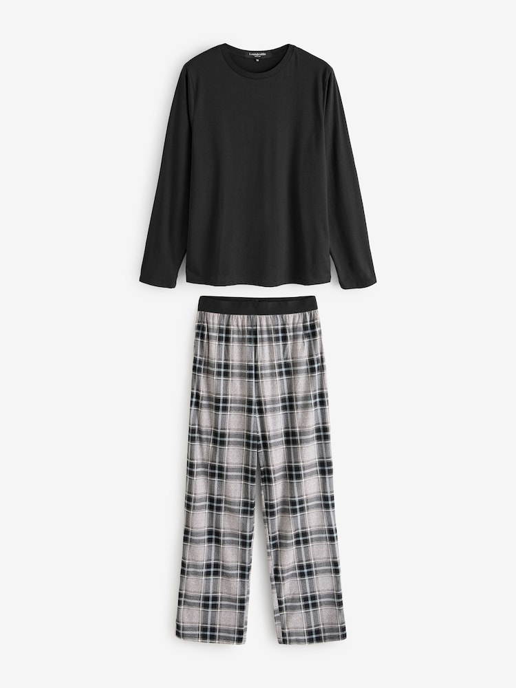 Loungeable Black Jersey Top With Micro Fleece Check Trousers Set - Image 4 of 6