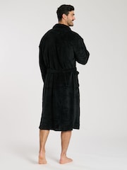 Loungeable Black Waffle Cut Fleece Shawl Collar Dressing Gown - Image 2 of 4