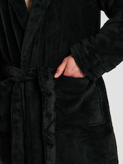 Loungeable Black Waffle Cut Fleece Shawl Collar Dressing Gown - Image 4 of 4
