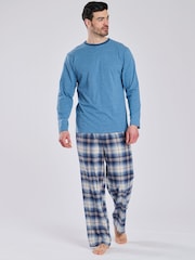 Loungeable Light Blue Jersey Top With Brushed Check Trousers - Image 1 of 7