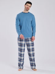 Loungeable Light Blue Jersey Top With Brushed Check Trousers - Image 2 of 7