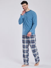 Loungeable Light Blue Jersey Top With Brushed Check Trousers - Image 3 of 7