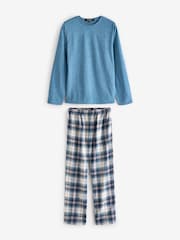Loungeable Light Blue Jersey Top With Brushed Check Trousers - Image 5 of 7