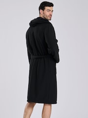 Loungeable Black Waffle Bonded Fleece Lined Hooded Dressing Gown - Image 2 of 4