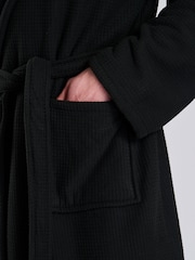 Loungeable Black Waffle Bonded Fleece Lined Hooded Dressing Gown - Image 4 of 4