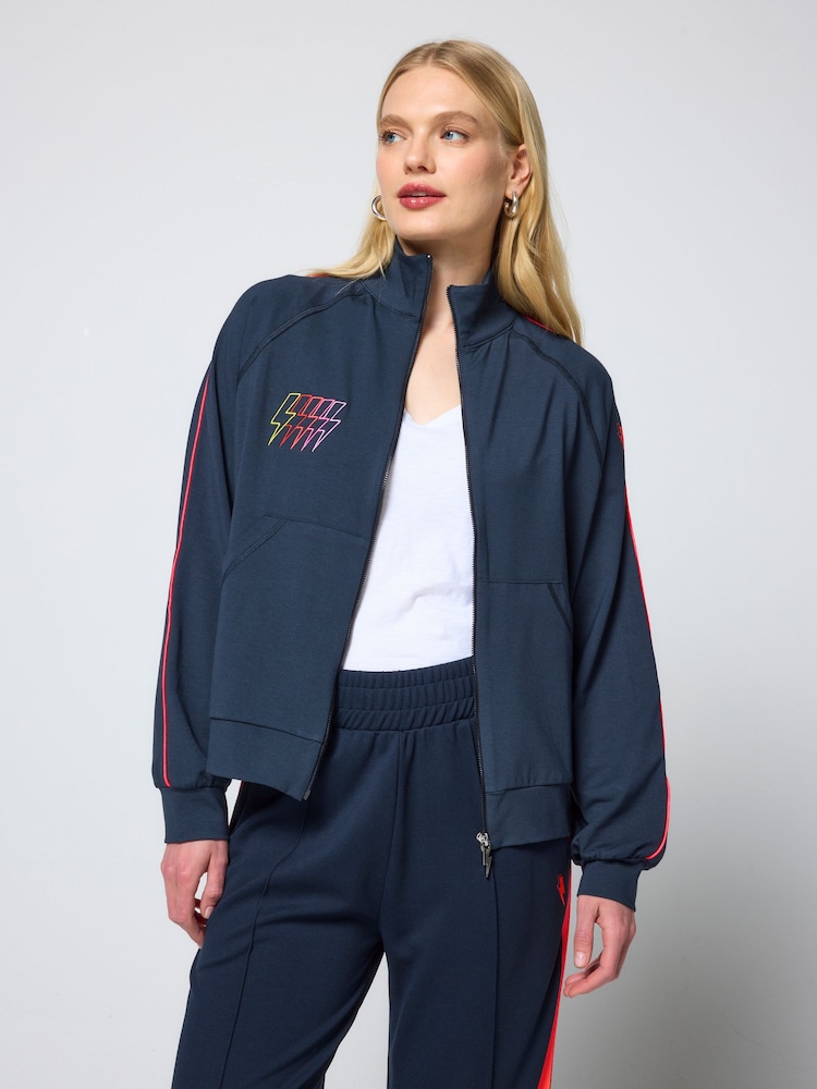 SCAMP & DUDE Blue Zip Through Multi Bolt Funnel Neck Sweat Top - Image 1 of 4 SCAMP & DUDE Blue Zip Through Multi Bolt Funnel Neck Sweat Top - Image 1 of 4