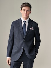 Navy Blue Regular Fit Prince of Wales Check Suit Jacket - Image 1 of 12