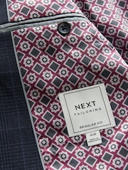 Navy Blue Regular Fit Prince of Wales Check Suit Jacket - Image 11 of 12