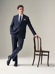 Navy Blue Regular Fit Prince of Wales Check Suit Jacket - Image 4 of 12