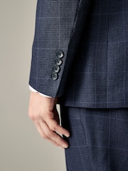 Navy Blue Regular Fit Prince of Wales Check Suit Jacket - Image 6 of 12