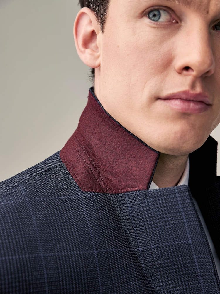 Navy Blue Regular Fit Prince of Wales Check Suit Jacket - Image 7 of 12