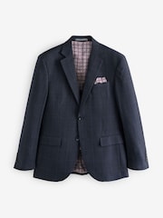 Navy Blue Regular Fit Prince of Wales Check Suit Jacket - Image 8 of 12