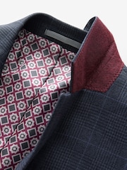Navy Blue Regular Fit Prince of Wales Check Suit Jacket - Image 9 of 12